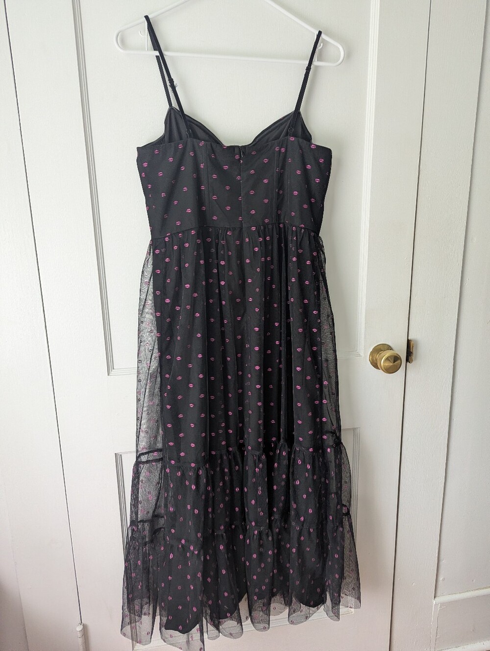 Betsey Johnson Black Tulle Lip Print Bustier Midi Dress Size 10 - Picture 7 of 11